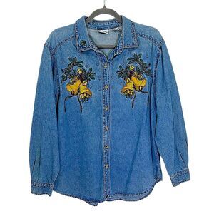 Christmas Denim Shirt Large Y2K Holiday